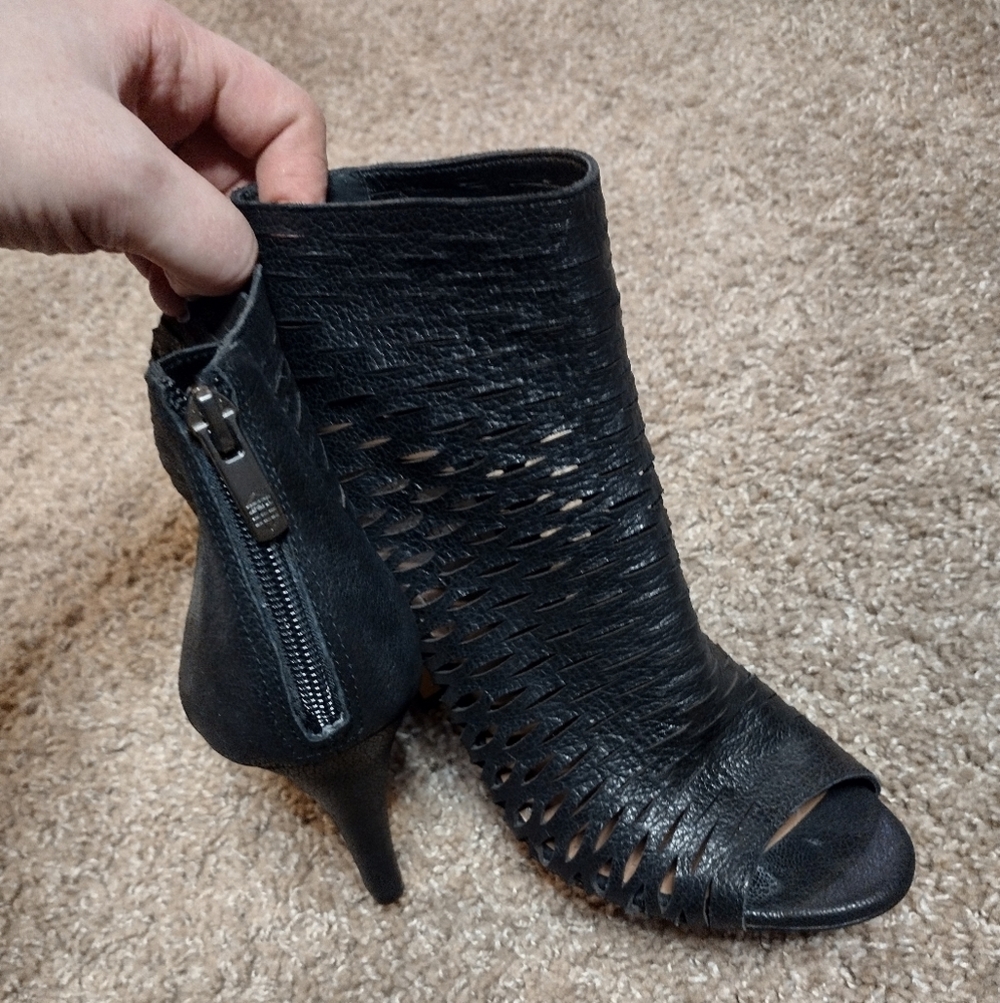 Vince Camuto Perforated Black Peep-Toe Zip Booties - Picture 12 of 13